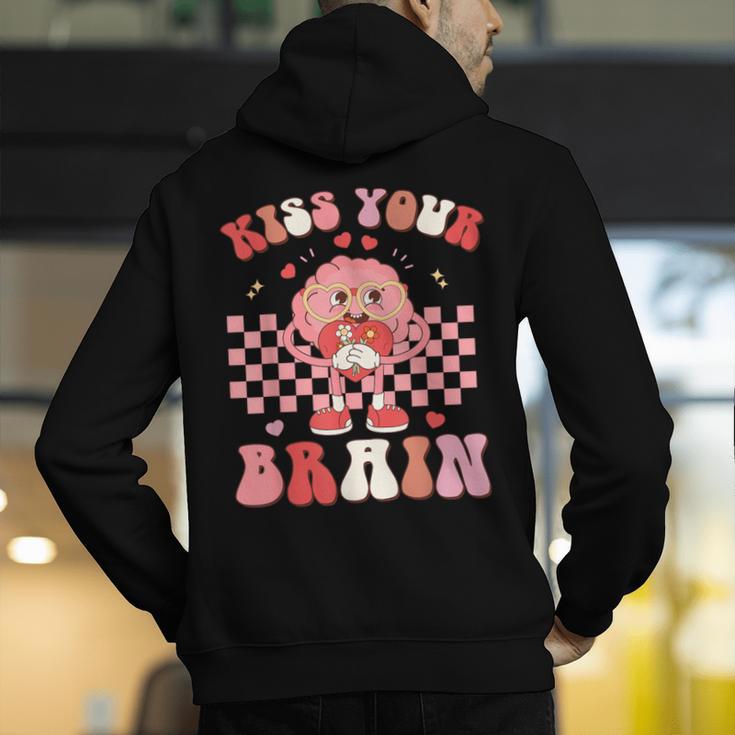 Kiss Your Brain Valentines Test Day Teacher Squad Kids Men's Hoodie Back Print, funny gift