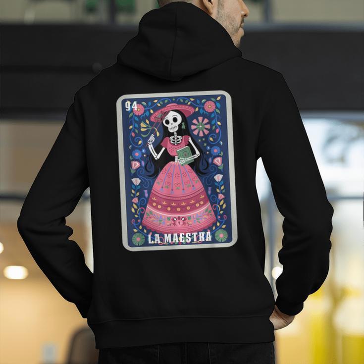 La Maestra Halloween Mexican Bingo Card Teacher Lottery Card Men's Hoodie Back Print, funny gift