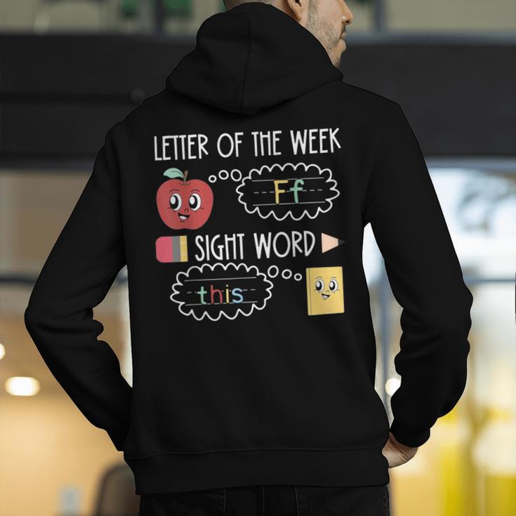 Letter Of The Week Ff Sight Word Teacher Squad Men's Hoodie Back Print, funny gift