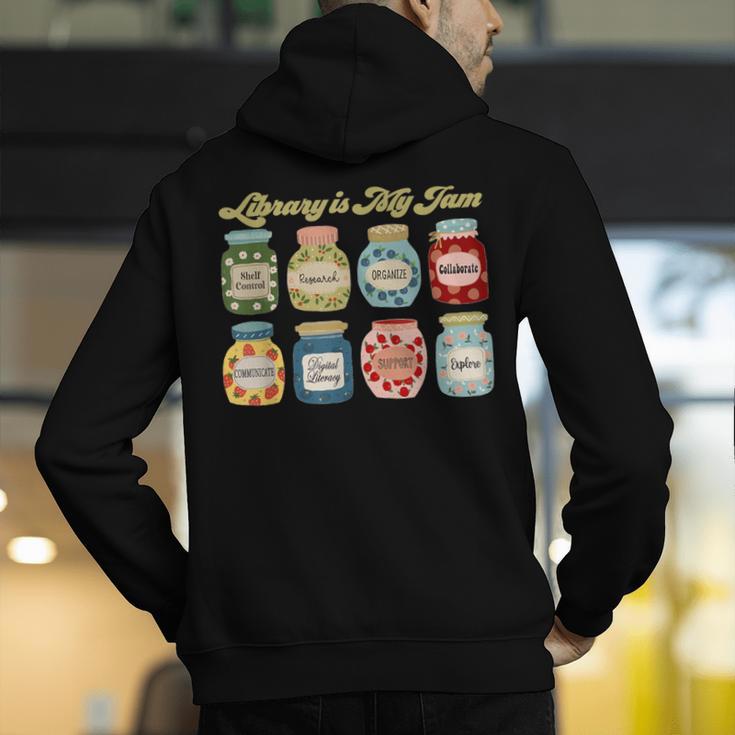 Library Is My Jam Librarian Appreciation Reading Teacher Men's Hoodie Back Print, funny gift