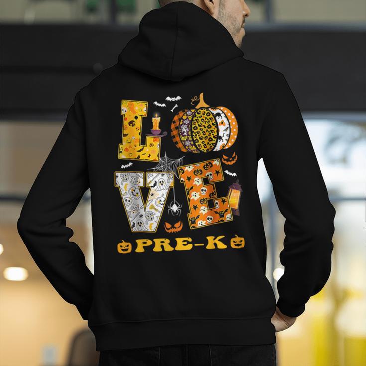 LOVE Pre-K Pumpkin Teacher Student Halloween Costume Men's Hoodie Back Print, funny gift LOVE Pre-K Pumpkin Teacher Student Halloween Costume Men's Hoodie Back Print, funny gift
