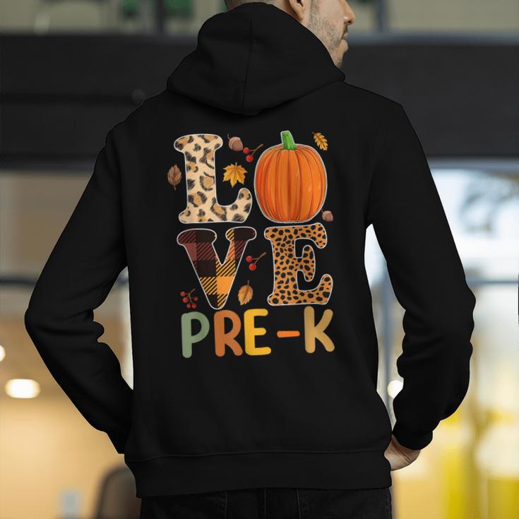 Love Pre-k Teacher Shirts Autumn Fall Pumpkin Fall Leopard Men's Hoodie Back Print, funny gift