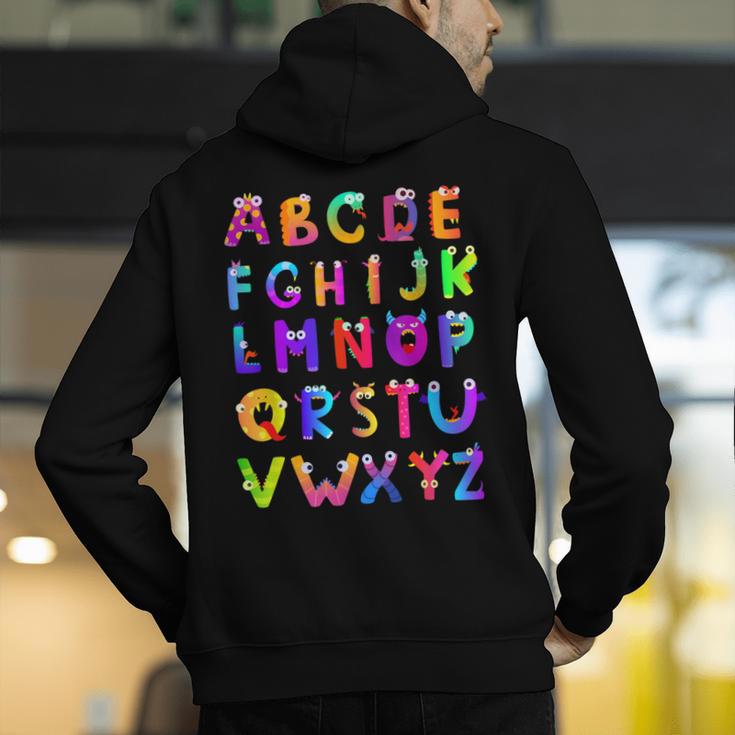 Monster ABC Cute Alphabet Halloween Teacher Costume Kids Men's Hoodie Back Print, funny gift Monster ABC Cute Alphabet Halloween Teacher Costume Kids Men's Hoodie Back Print, funny gift