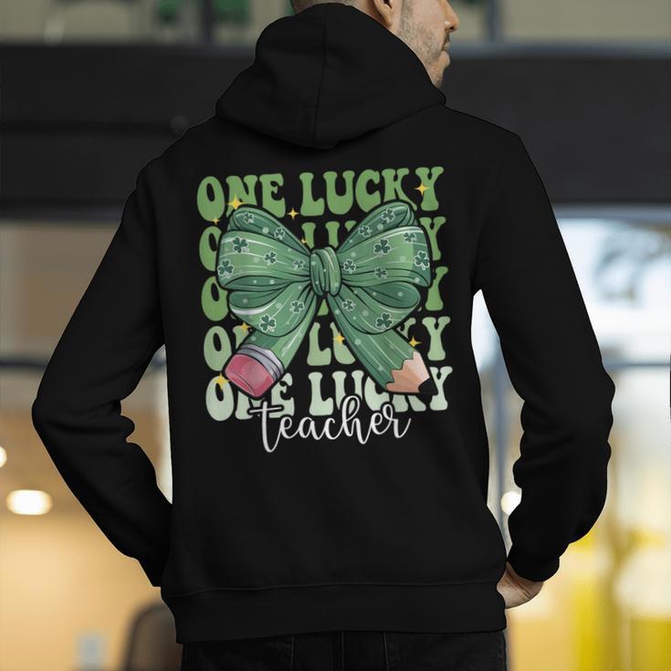 One Lucky Teacher Coquette Bow St Patricks Day Teacher Men's Hoodie Back Print, funny gift One Lucky Teacher Coquette Bow St Patricks Day Teacher Men's Hoodie Back Print, funny gift