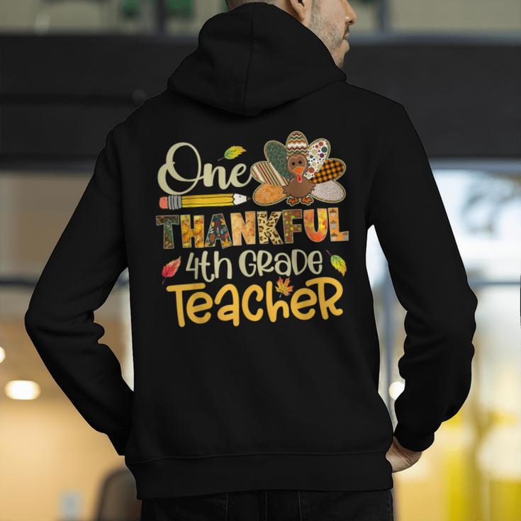 One Thankful 4th Grade Teacher Turkey Leopard Thanksgiving Men's Hoodie Back Print, First Grade Teacher Hoodies, 4th Grade Teacher Hoodies, funny gift