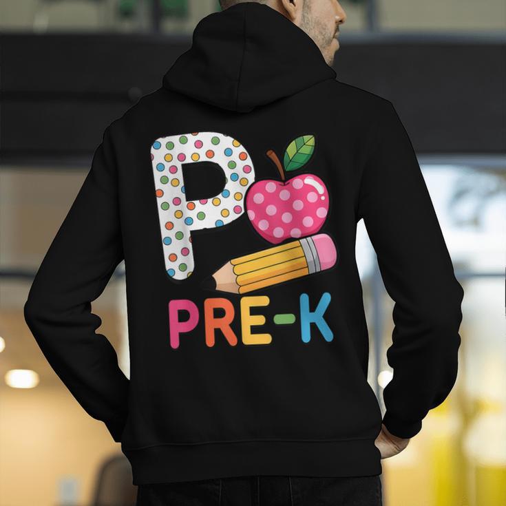 P Is For Pre K Teacher Student Pencil Apple Back To School Men's Hoodie Back Print, funny gift P Is For Pre K Teacher Student Pencil Apple Back To School Men's Hoodie Back Print, funny gift