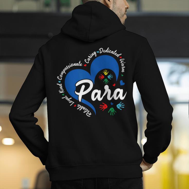 Para Heart Teacher Paraprofessional School Appreciation Men's Hoodie Back Print, funny gift