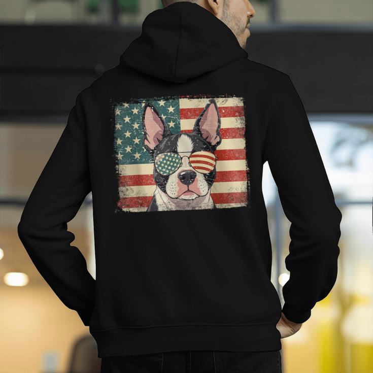 Patriotic Boston Terrier Dog Lover USA Flag 4th Of July For Men Women Kids Men's Hoodie Back Print, Patriotic Boston Terrier Hoodies, Boston Terrier 4th Of July Hoodies, funny gift