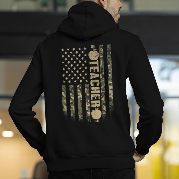 Patriotic Teacher American Flag Camouflage 4th Of July Camo Men's Hoodie Back Print, funny gift