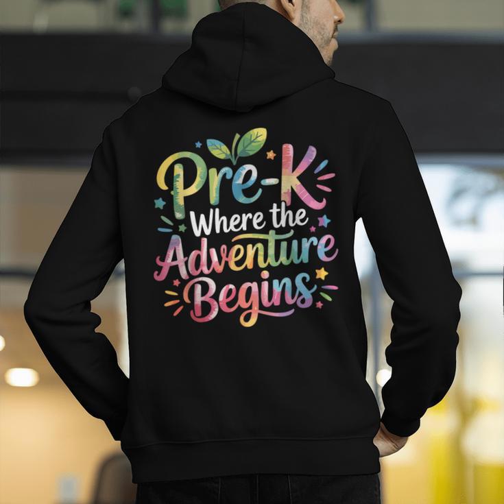 Pre-K Where The Adventure Begins Preschool Teachers Students Men's Hoodie Back Print, funny gift