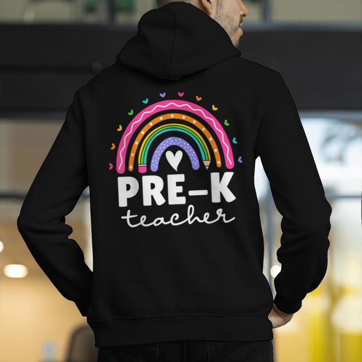 Pre-K Teacher Cute Pre Kindergarten For Teachers Rainbow For Men Women Kids Men's Hoodie Back Print, funny gift