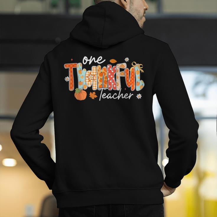 Preppy One Thankful Teacher Coquette Thanksgiving Teacher Men's Hoodie Back Print, funny gift