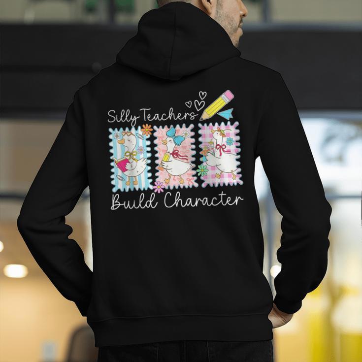 Preppy Silly Teacher Goose Build Character Back To School Men's Hoodie Back Print, funny gift