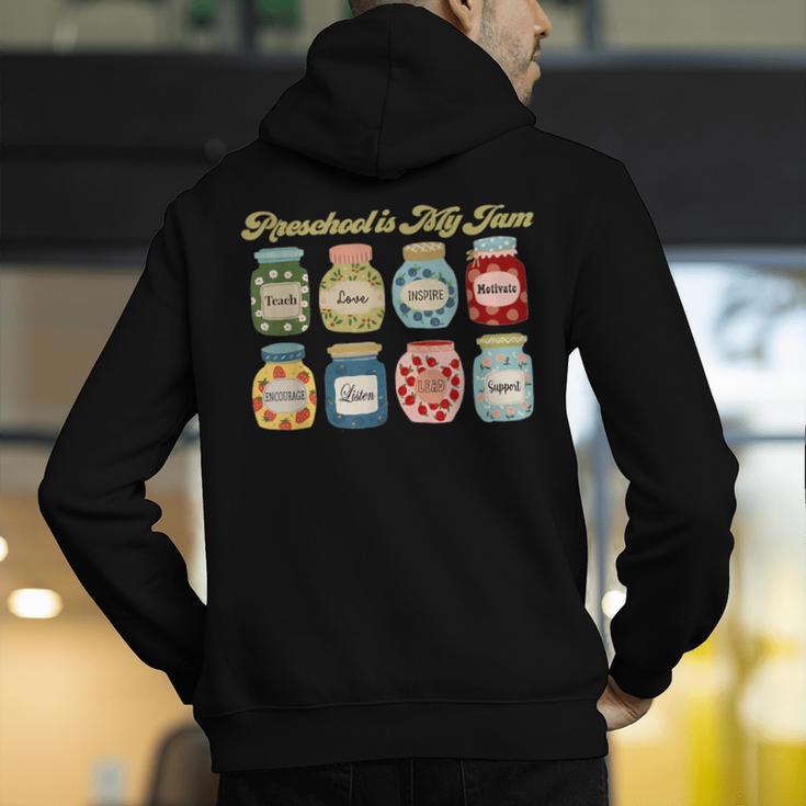 Preschool Is My Jam Retro Preschool Teacher Back To School Men's Hoodie Back Print, funny gift