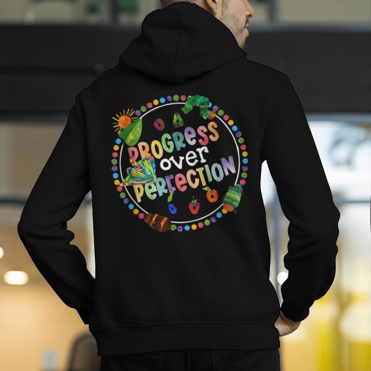Progress Over Perfection Caterpillar Back To School Teacher Men's Hoodie Back Print, funny gift Progress Over Perfection Caterpillar Back To School Teacher Men's Hoodie Back Print, funny gift