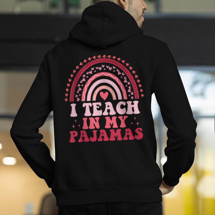Rainbow Retro Homeschool Mom Teacher I Teach In My Pajamas Men's Hoodie Back Print, funny gift