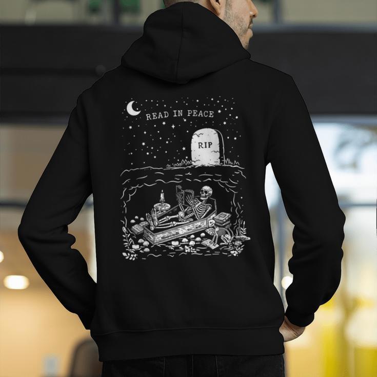 Read In Peace Skeleton Halloween Book Reading Spooky Teacher Men's Hoodie Back Print, funny gift