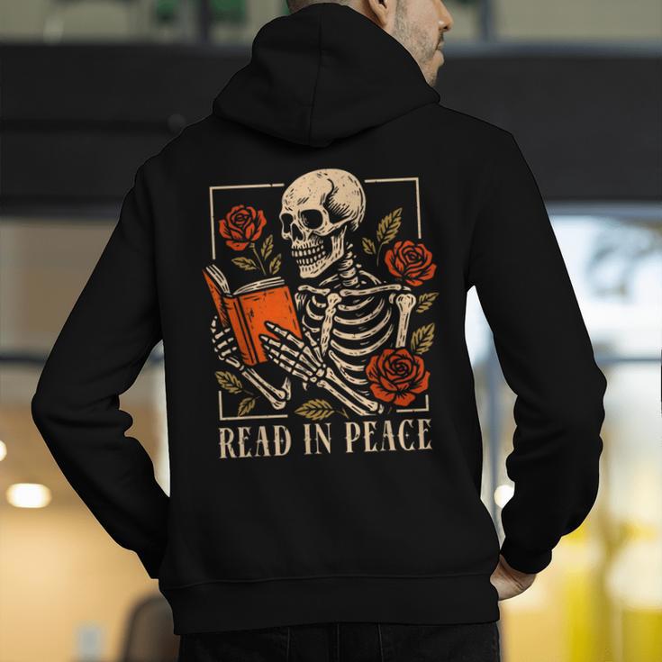 Read In Peace Skeleton Reading Book Halloween Teacher Men's Hoodie Back Print, funny gift