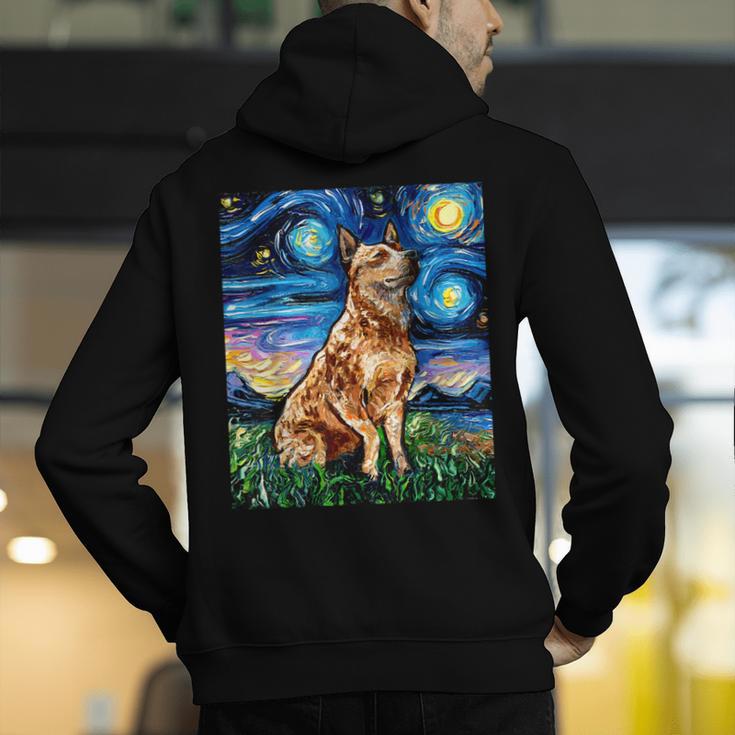 Red Heeler Starry Night Cattle Dog Colorful Art By Aja For Men Women Girls Kids Men's Hoodie Back Print, funny gift