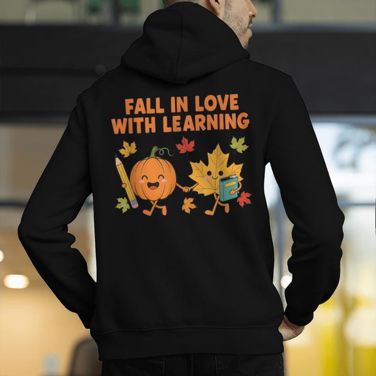 Retro Fall In Love With Learning Autumn Pumpkin Teacher Men's Hoodie Back Print, funny gift