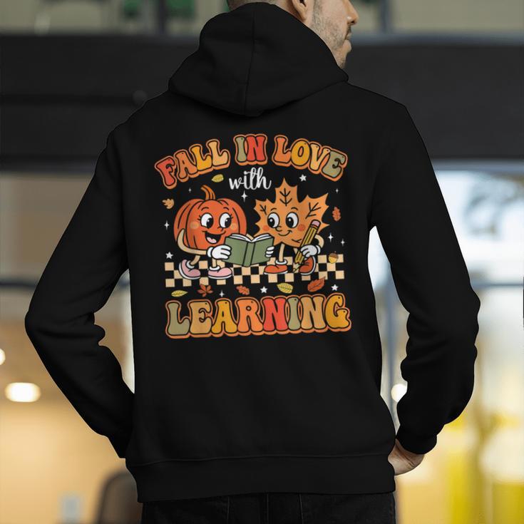Retro Fall In Love With Learning Autumn Pumpkin Teachers Men's Hoodie Back Print, funny gift Retro Fall In Love With Learning Autumn Pumpkin Teachers Men's Hoodie Back Print, funny gift