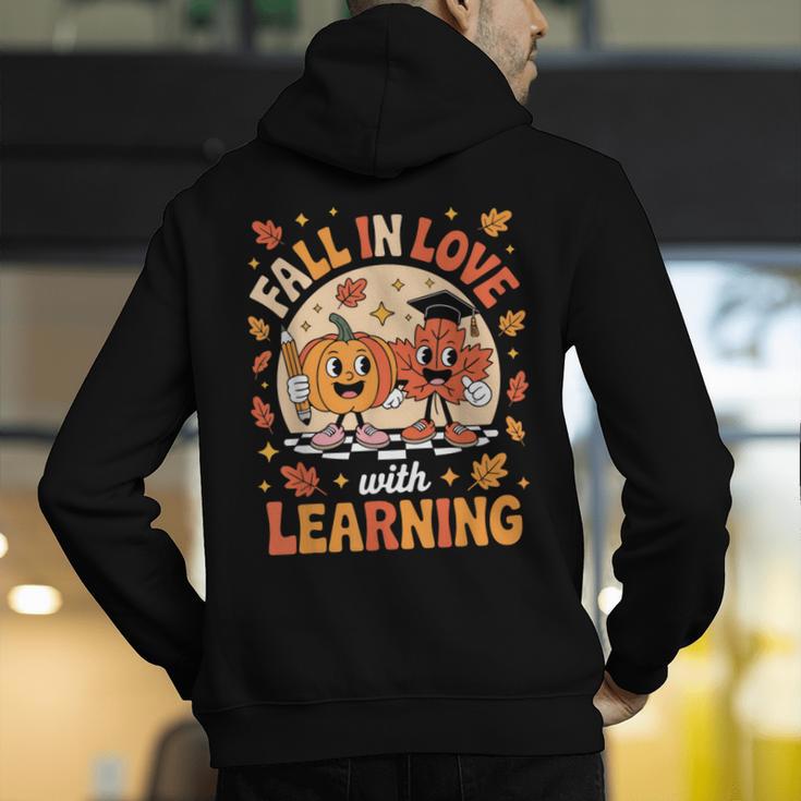 Retro Fall In Love With Learning Pumpkin Leaf Teacher Autumn Men's Hoodie Back Print, funny gift Retro Fall In Love With Learning Pumpkin Leaf Teacher Autumn Men's Hoodie Back Print, funny gift