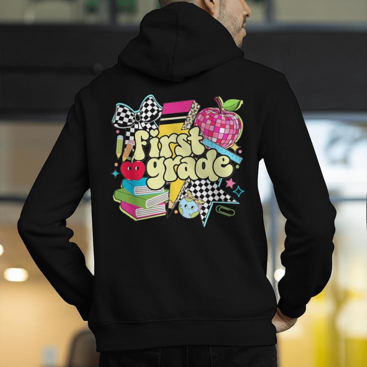 Retro First Grade Teacher Disco Ball Coquette Back To School Men's Hoodie Back Print, First Grade Teacher Hoodies, funny gift Retro First Grade Teacher Disco Ball Coquette Back To School Men's Hoodie Back Print, First Grade Teacher Hoodies, funny gift