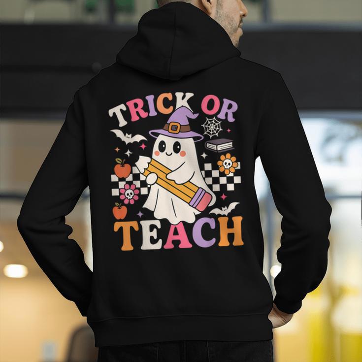 Retro Floral Ghost Trick Or Teach Groovy Teacher Halloween Men's Hoodie Back Print, Groovy Teacher Hoodies, funny gift