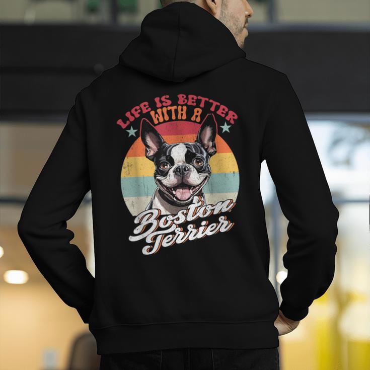 Retro Life Is Better With Boston Terrier Mom Dog Lover Men's Hoodie Back Print, Boston Terrier Mom Hoodies, funny gift