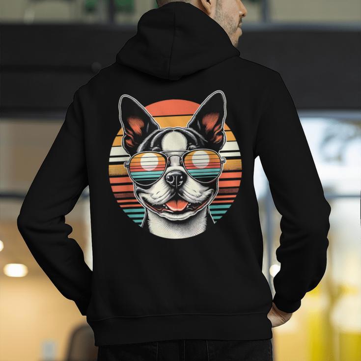 Retro Sunset Sunglasses Boston Terrier Boston Bull Bostie Men's Hoodie Back Print, funny gift