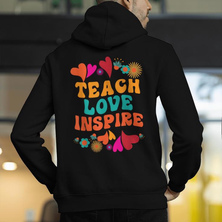 Retro Teach Love Inspire Back To School Teachers Men's Hoodie Back Print, funny gift