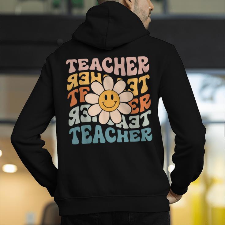 Retro Teacher Daisy Colorful Elementary School Teacher Men's Hoodie Back Print, funny gift Retro Teacher Daisy Colorful Elementary School Teacher Men's Hoodie Back Print, funny gift