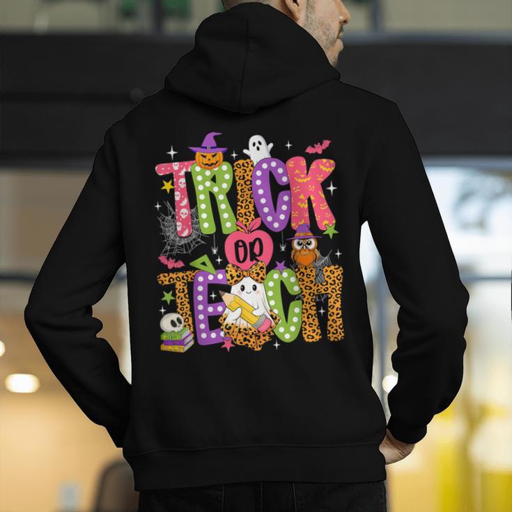 Retro Trick Or Teach Leopard Ghost Halloween Spooky Teacher Men's Hoodie Back Print, funny gift