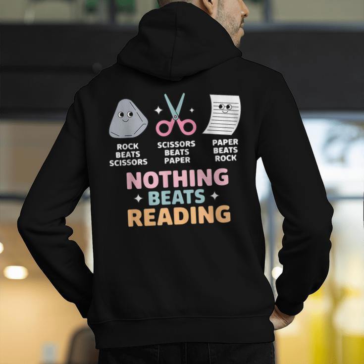 Rock Paper Scissors Teacher Librarian Nothing Beats Reading Men's Hoodie Back Print, funny gift Rock Paper Scissors Teacher Librarian Nothing Beats Reading Men's Hoodie Back Print, funny gift