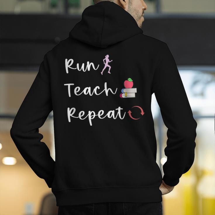 Run Teach Repeat Teacher Running Saying Slogan Runner Men's Hoodie Back Print, funny gift