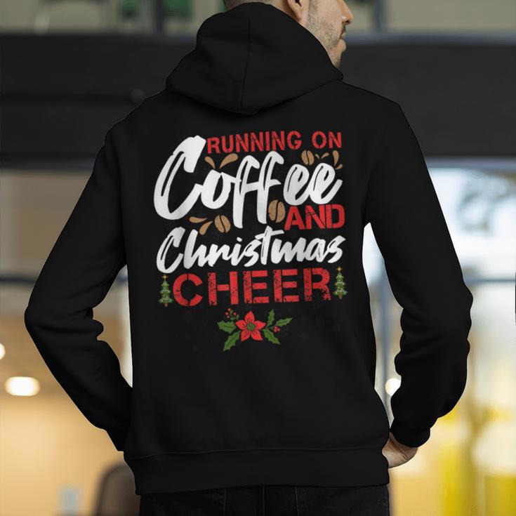 Running On Coffee And Christmas Cheer Lover Teacher For Men Women Kids Men's Hoodie Back Print, funny gift