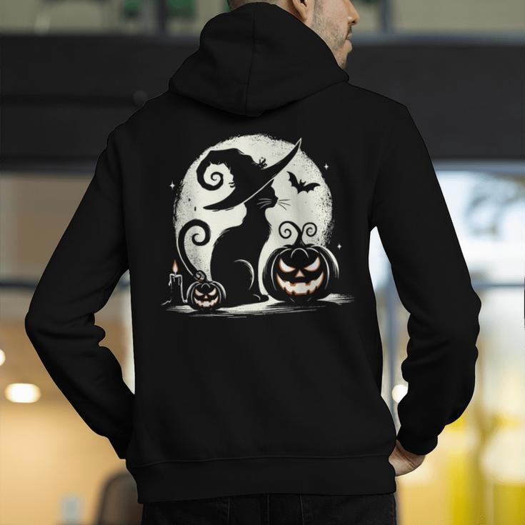 Scary Halloween Cat Costume Retro Cat Moon For Men Women Kids Men's Hoodie Back Print, funny gift