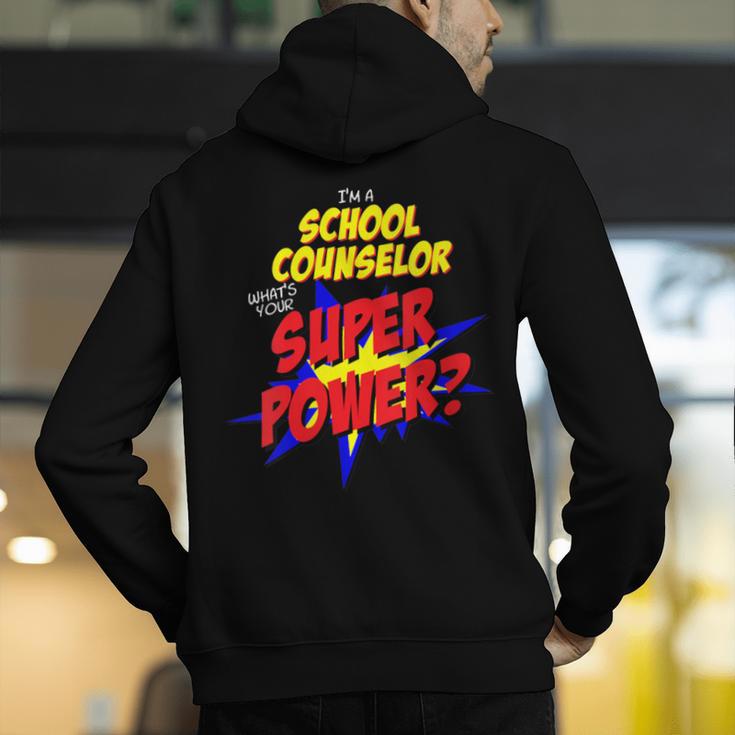 School Counselor Teacher Superhero Superpower Comic Book Men's Hoodie Back Print, funny gift