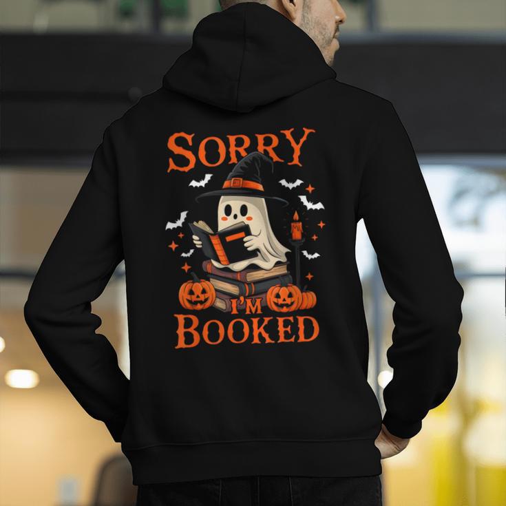Sorry I'm Booked Ghost Reading Book Lover Teacher Halloween Men's Hoodie Back Print, funny gift