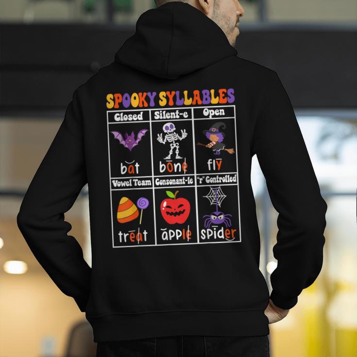 Spooky Syllables Teacher Halloween Educational Kids Men's Hoodie Back Print, funny gift