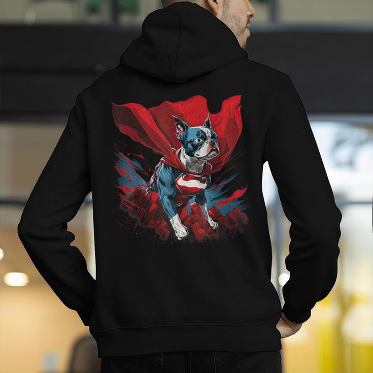 Super Power Superhero Boston Terrier Dog For Men Women Kids Men's Hoodie Back Print, funny gift