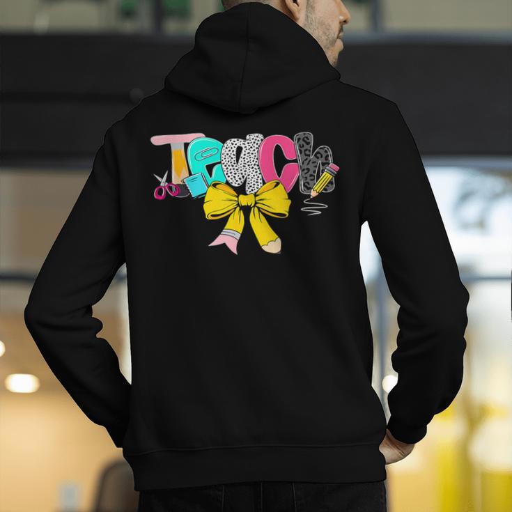 Teach Coquette Bow Teacher Back To School Happy First Day Men's Hoodie Back Print, funny gift Teach Coquette Bow Teacher Back To School Happy First Day Men's Hoodie Back Print, funny gift