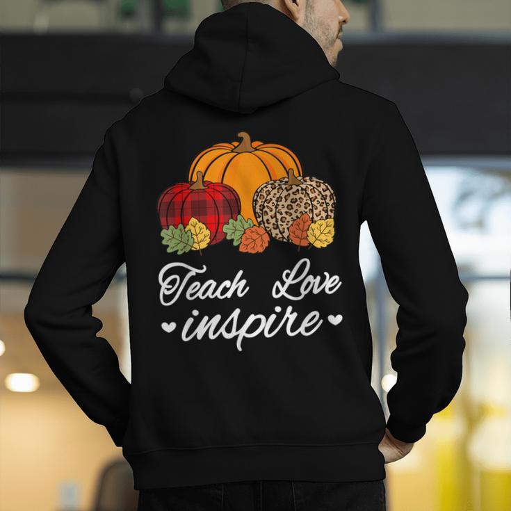 Teach Love Inspire Autumn Fall Plaid Leopard Pumpkin Teacher For Men Women Kids Men's Hoodie Back Print, funny gift