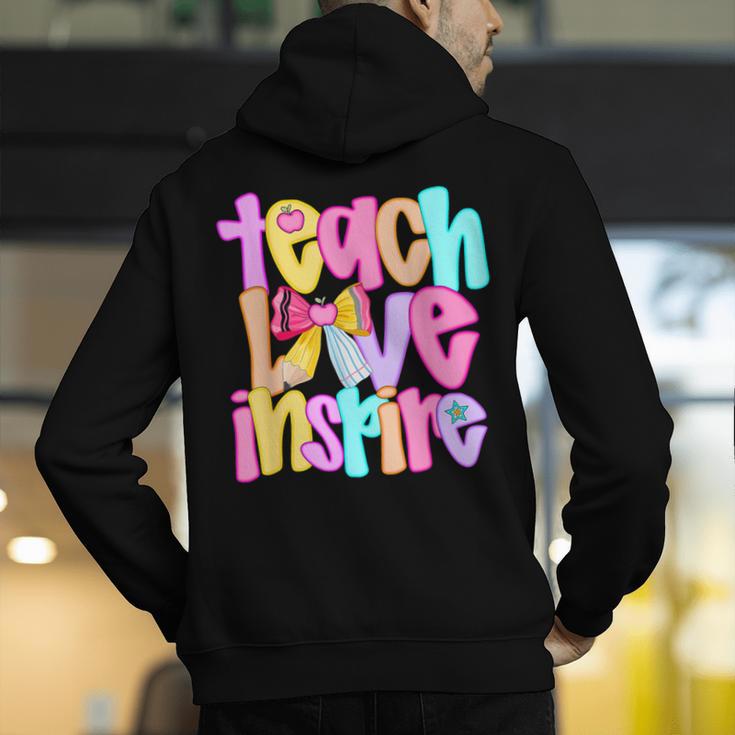 Teach Love Inspire Preppy Back To School Teacher Women Men's Hoodie Back Print, funny gift Teach Love Inspire Preppy Back To School Teacher Women Men's Hoodie Back Print, funny gift