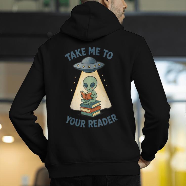 Teacher Alien Books UFO Reading Take Me To Your Reader Men's Hoodie Back Print, funny gift