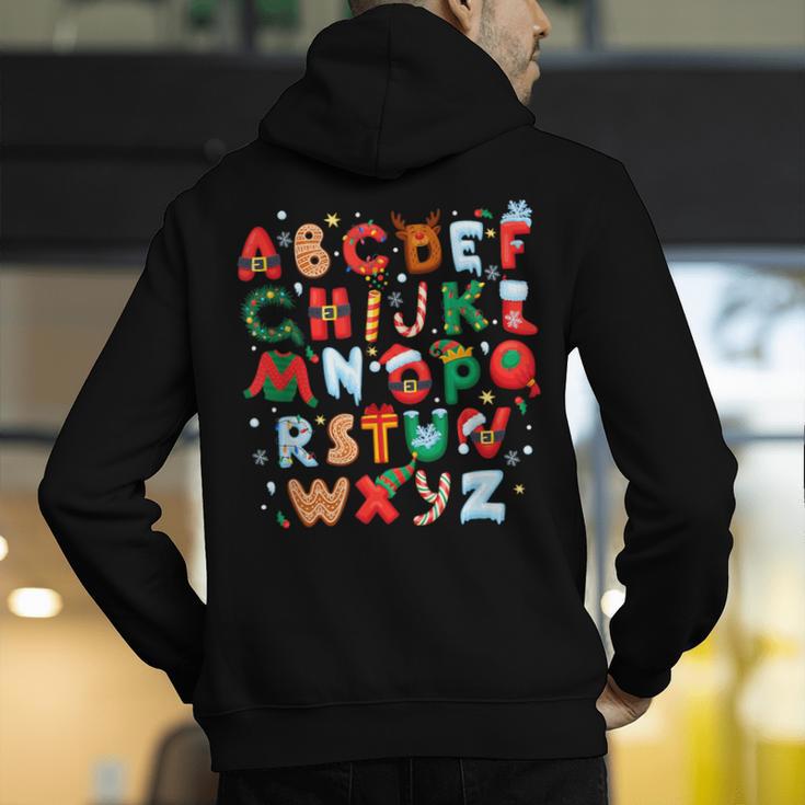 Teacher Christmas Alphabet Back To School Holiday Learning Men's Hoodie Back Print, funny gift