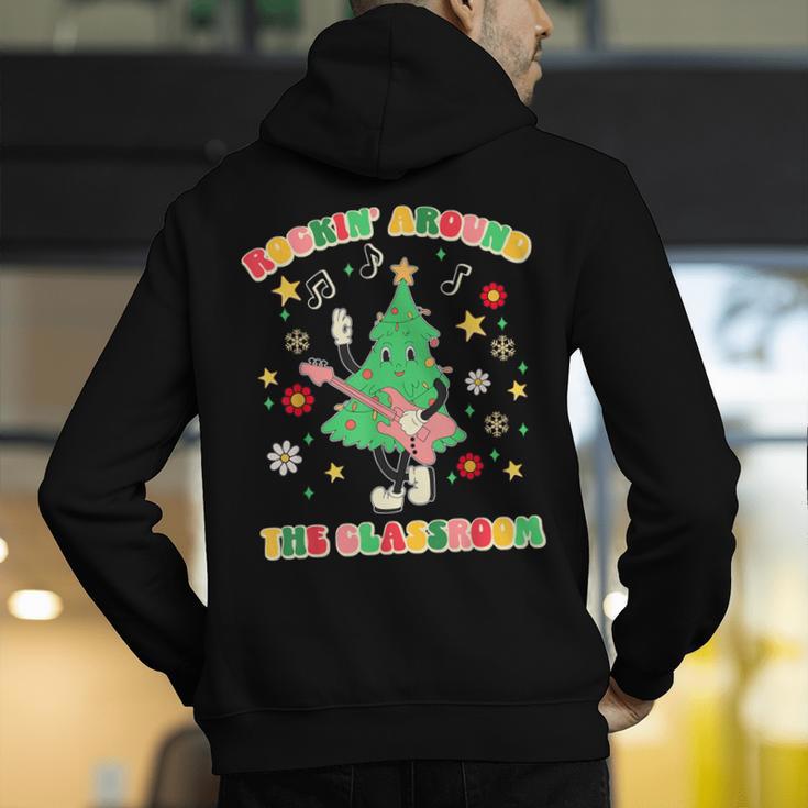 Teacher Christmas Shirts Pajama Matching Rockin' Around The Classroom -Adult Short Sleeve Small Modern Festive Christmas Teacher Xmas Vibes T-Shirt Men's Hoodie Back Print, funny gift
