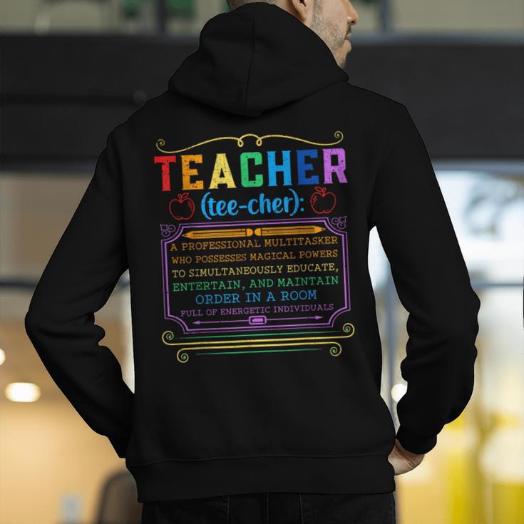 Teacher Definition Teaching School Teacher Men's Hoodie Back Print, funny gift