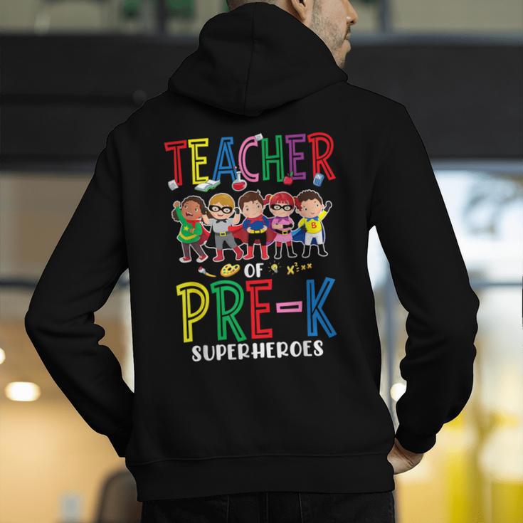 Teacher Of Pre K Superheroes Teacher New School Year Men Women Men's Hoodie Back Print, funny gift