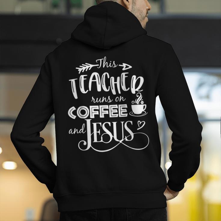 This Teacher Runs On Coffee And Jesus T Shirt Christian Tees Men's Hoodie Back Print, funny gift